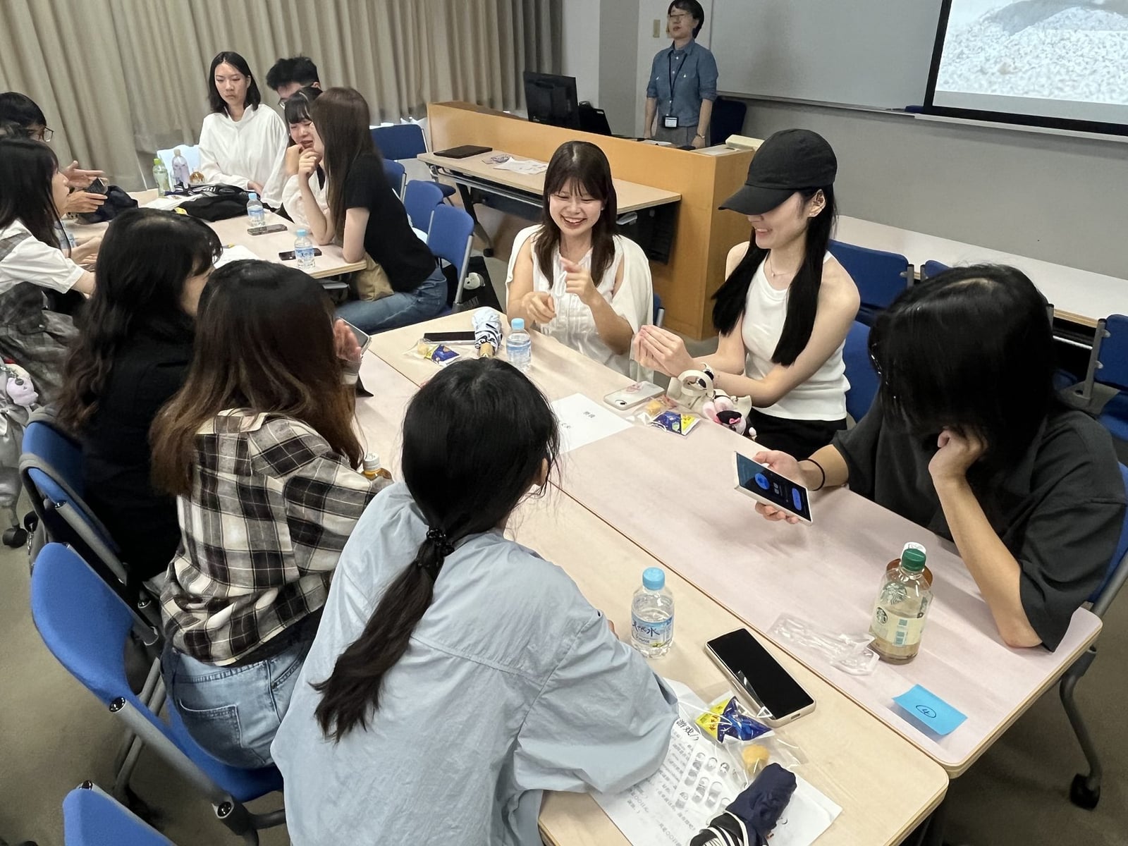 Kansai University students working in a small discussion group